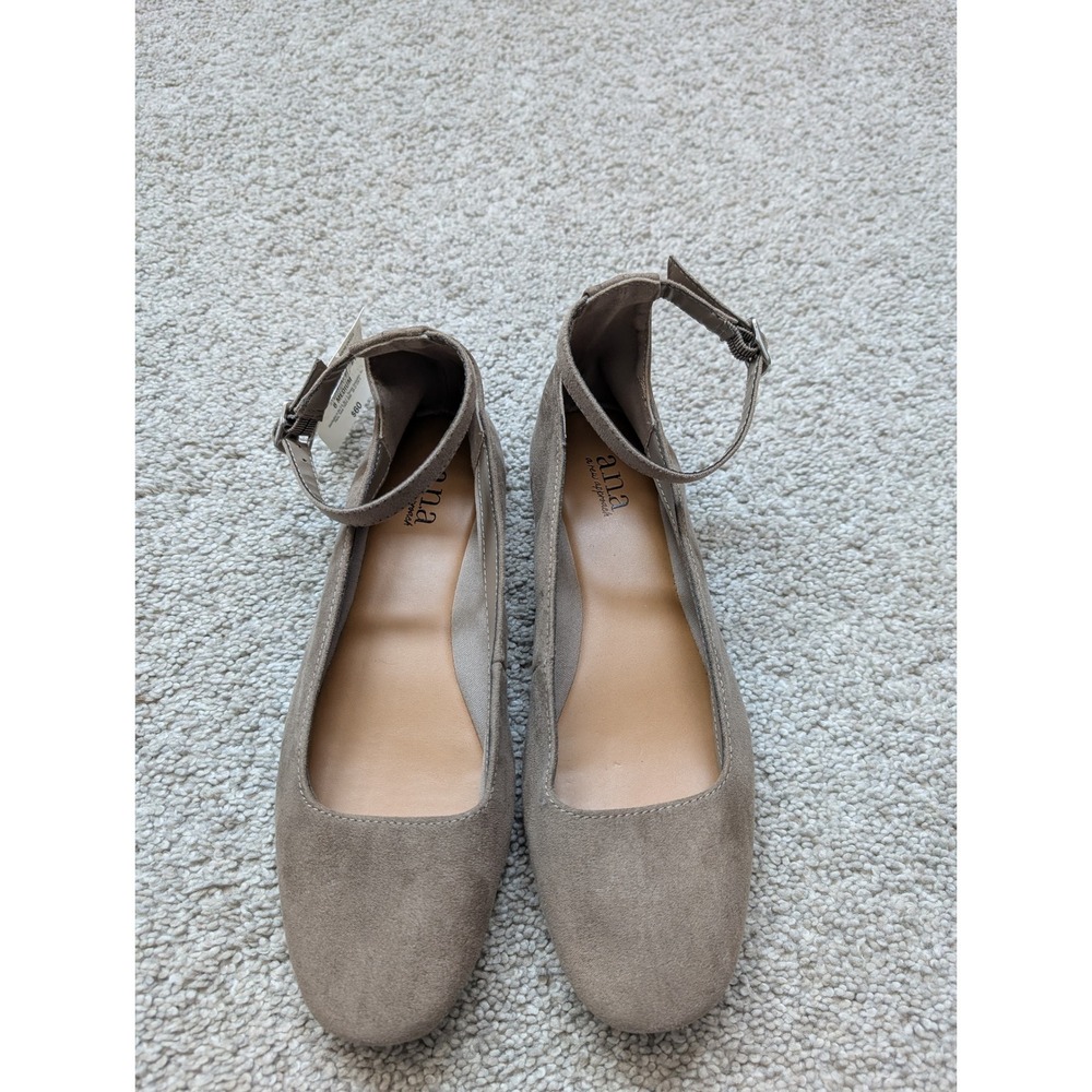 a.n.a Kearny Flats Women 8M Fabric Taupe Ankle Strap Buckle Round Toe Shoes